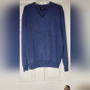 Viyella L Blue Steel Knit Longsleeve 100% MERINO WOOL V-neck Men's Sweater